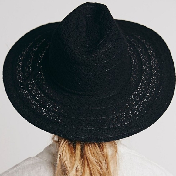Free People Lace Lovers Black Wide Brim Hat - Picture 3 of 10